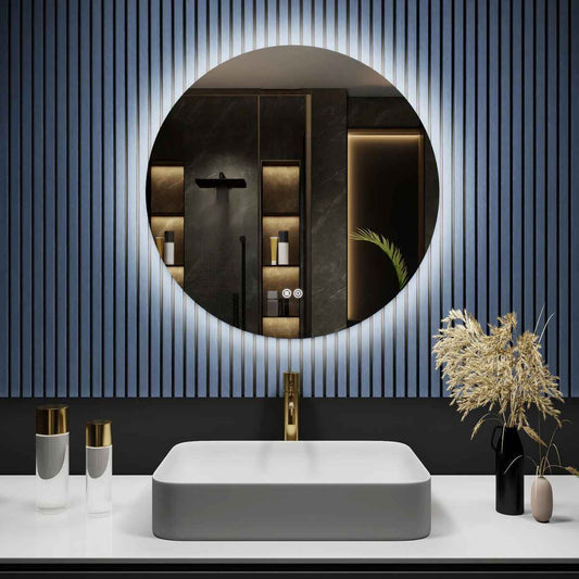 Caivell 28" Round 3-Color Anti-Fog Backlit LED Bathroom Mirror