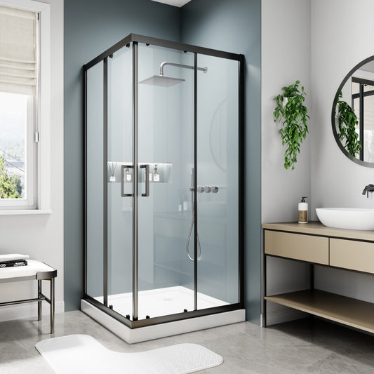 Haven 38" x 72" Matte Black Corner Shower Enclosure,6mm Clear Glass,Double Sliding Shower Doors,Not Base,Adjustable