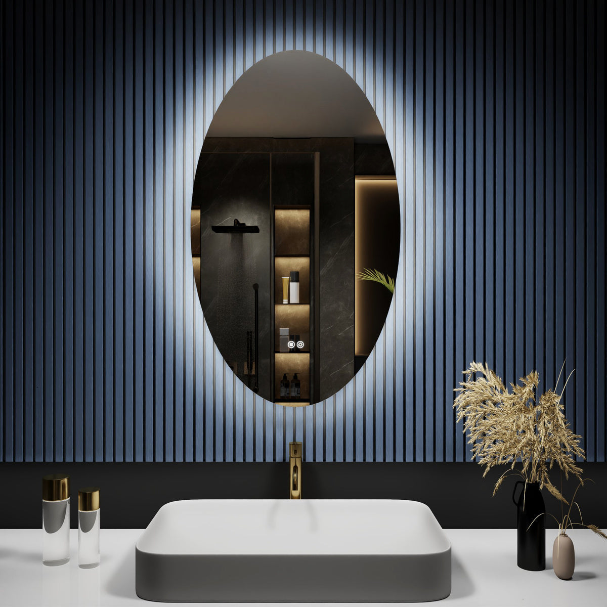 Caivell 24" x 40" Oval 3-Color Anti-Fog Backlit LED Bathroom Mirror