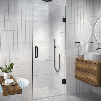 Valor Shower Door 28in.W x 72in.H Semi-Frameless Hinged Shower Door,Shower Room Glass Door with Clear Tempered Shower Glass Panel,Black