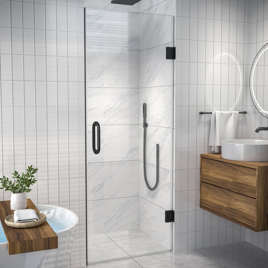 Valor Shower Door 28in.W x 72in.H Semi-Frameless Hinged Shower Door,Shower Room Glass Door with Clear Tempered Shower Glass Panel,Black