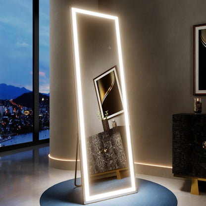 Nivor 34″ × 82″ Dimmable LED Full-Length Floor Mirror with Stand, 3-Color Lights & Wall-Mount Option