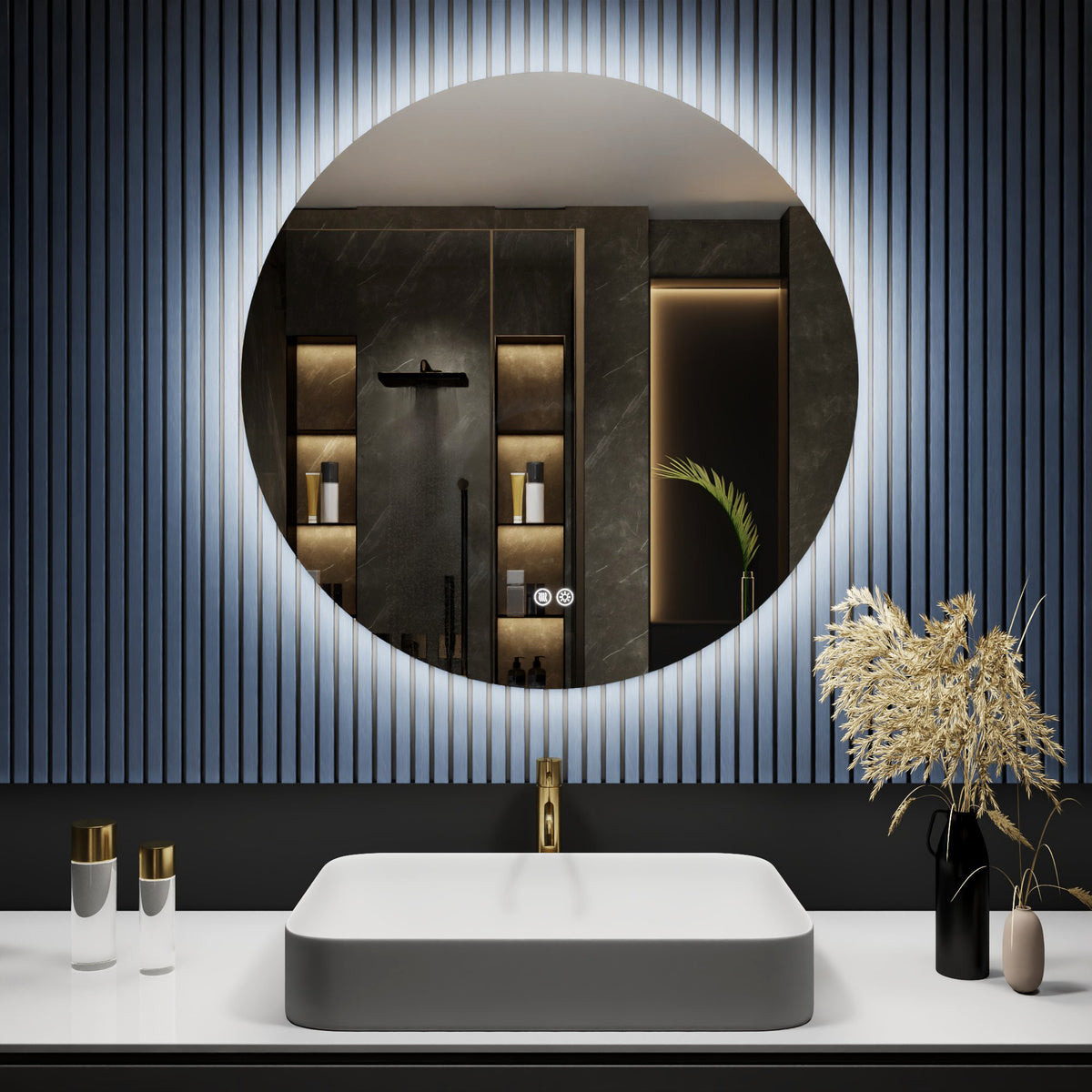 Caivell 36" Round 3-Color Anti-Fog Backlit LED Bathroom Mirror