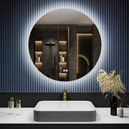 Caivell 36" Round 3-Color Anti-Fog Backlit LED Bathroom Mirror