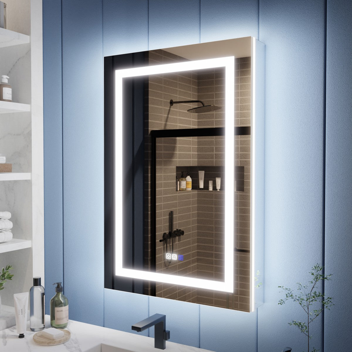 Illusion-B 24" x 36" LED Lighted Inset Mirrored Medicine Cabinet with Magnifiers Front and Back Light