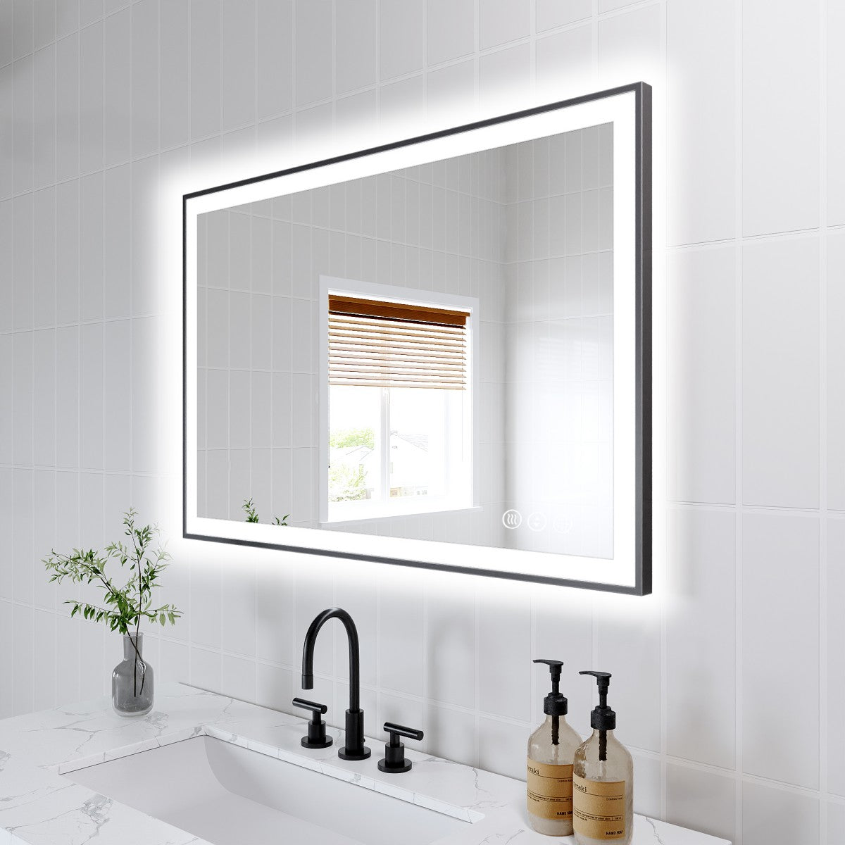 Apex-Noir 24"x36" Framed LED Lighted Bathroom Mirror
