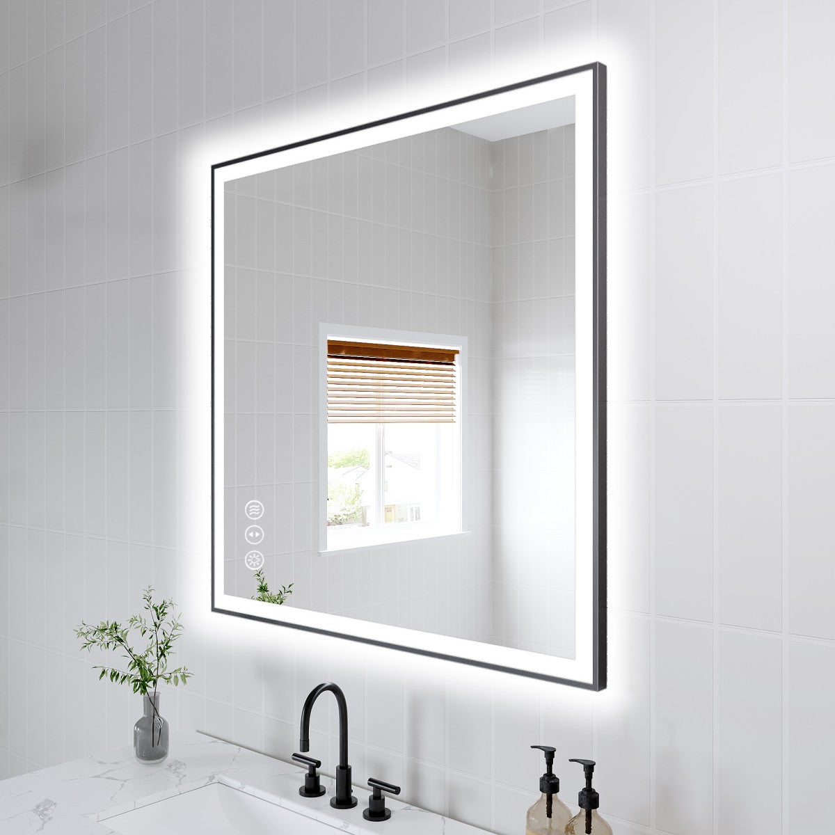 Apex-Noir 40"x32" Framed LED Lighted Bathroom Mirror