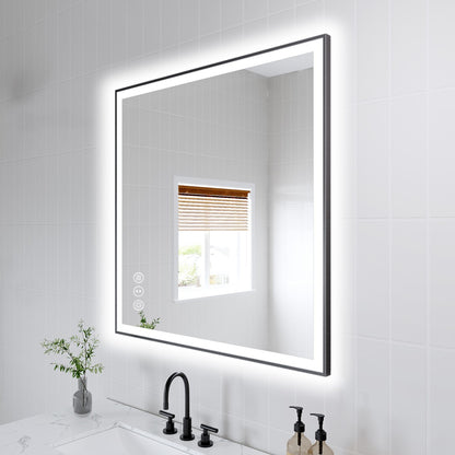 Apex-Noir 40"x32" Framed LED Lighted Bathroom Mirror