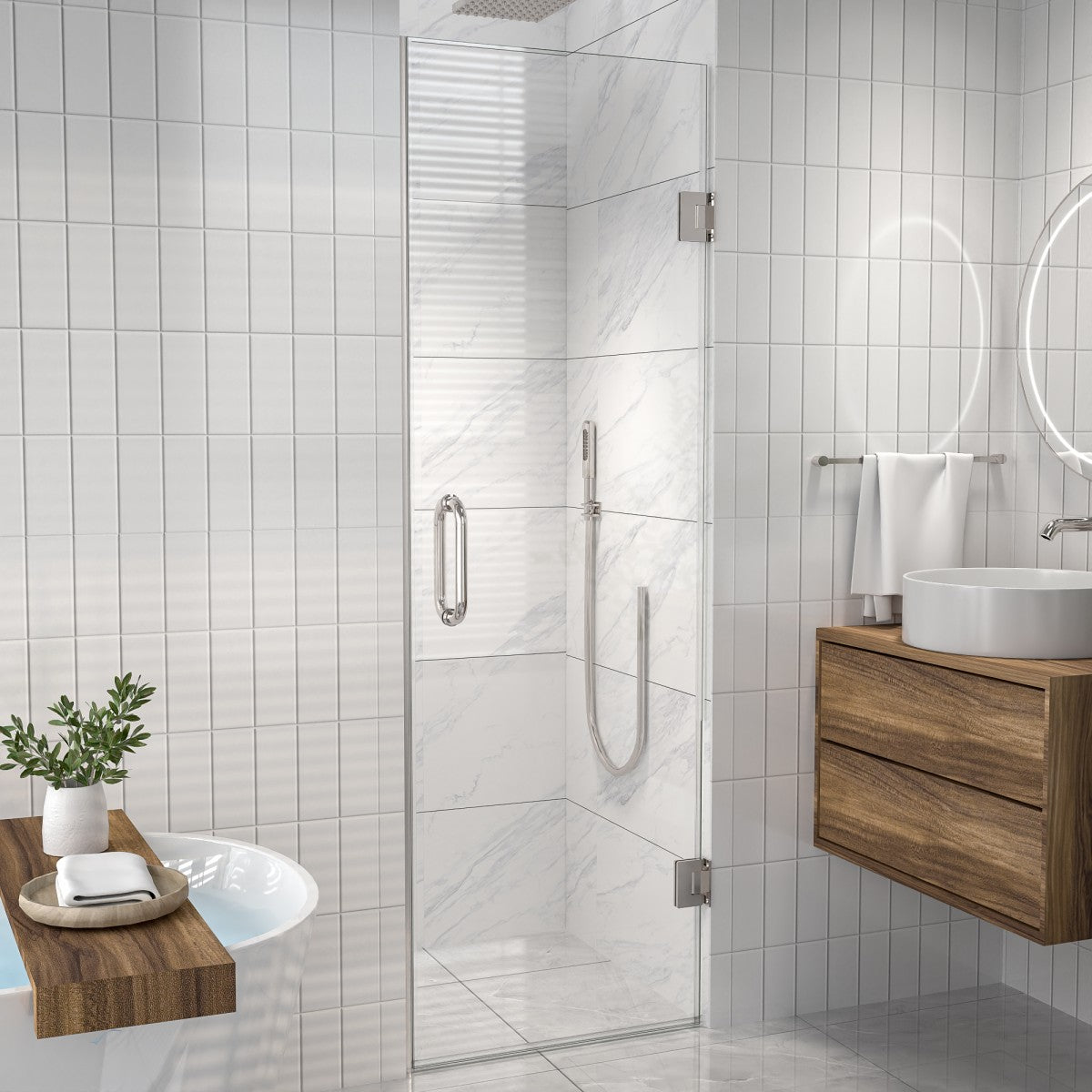 Valor Shower Door 24in.W x 72in.H Semi-Frameless Hinged Shower Door,Shower Room Glass Door with Clear Tempered Shower Glass Panel,Chrome