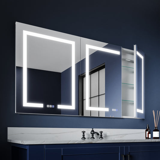 Boost-M1 54" W x 30" H Light Medicine Cabinet Recessed or Surface Mount Aluminum Adjustable Shelves Vanity Mirror Cabinet - ExBriteUSA