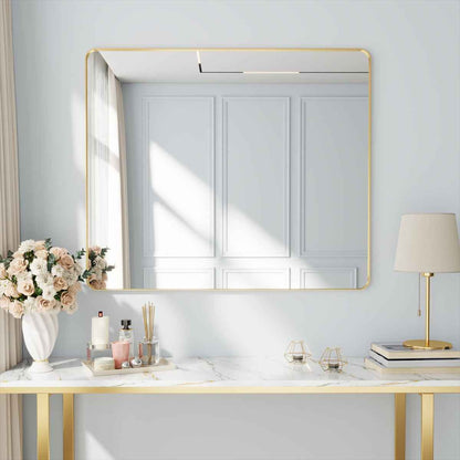 Noir 48" x 40" Gold Framed Rectangular Bathroom Mirror