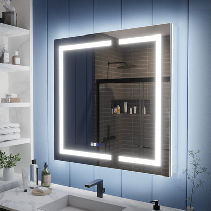 Illusion-B 36" x 36" LED Lighted Inset Mirrored Medicine Cabinet with Magnifiers Front and Back Light