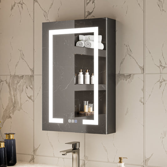 Boost-M1 20" W x 30" H Light Medicine Cabinet Recessed or Surface Mount Aluminum Adjustable Shelves Vanity Mirror Cabinet, Black Frame, Hinge on the Left - ExBriteUSA
