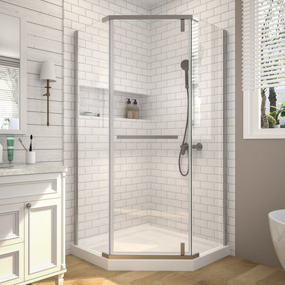 Prism Neo-Angle Frameless Shower Door 38 in. W x 72 in. H Corner Shower Enclosure with 6mm Clear Glass,Pivot Shower Doors,Brushed Nickel