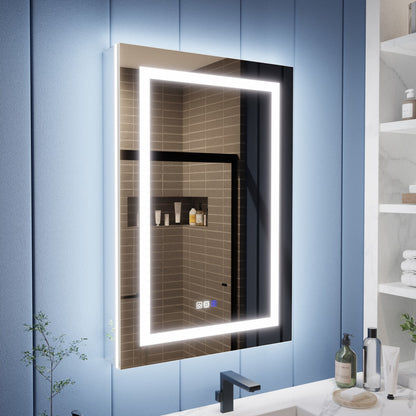 Illusion-B 24" x 36" LED Lighted Inset Mirrored Medicine Cabinet with Magnifiers Front and Back Light, Right Hinge