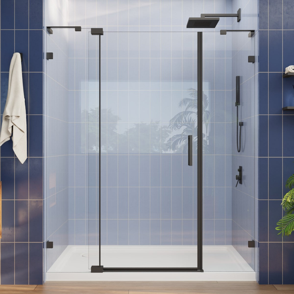 Flexi-L 56-60" W X 70" H Bathroom Glass Shower Doors,Semi-Frameless Matte Black,Tempered Glass Shower Door With Handle