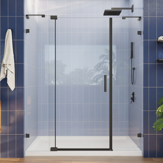 Flexi-L 56-60" W X 70" H Bathroom Glass Shower Doors,Semi-Frameless Matte Black,Tempered Glass Shower Door With Handle