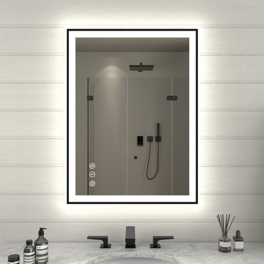 Apex-Noir 24"x32" Framed LED Lighted Bathroom Mirror