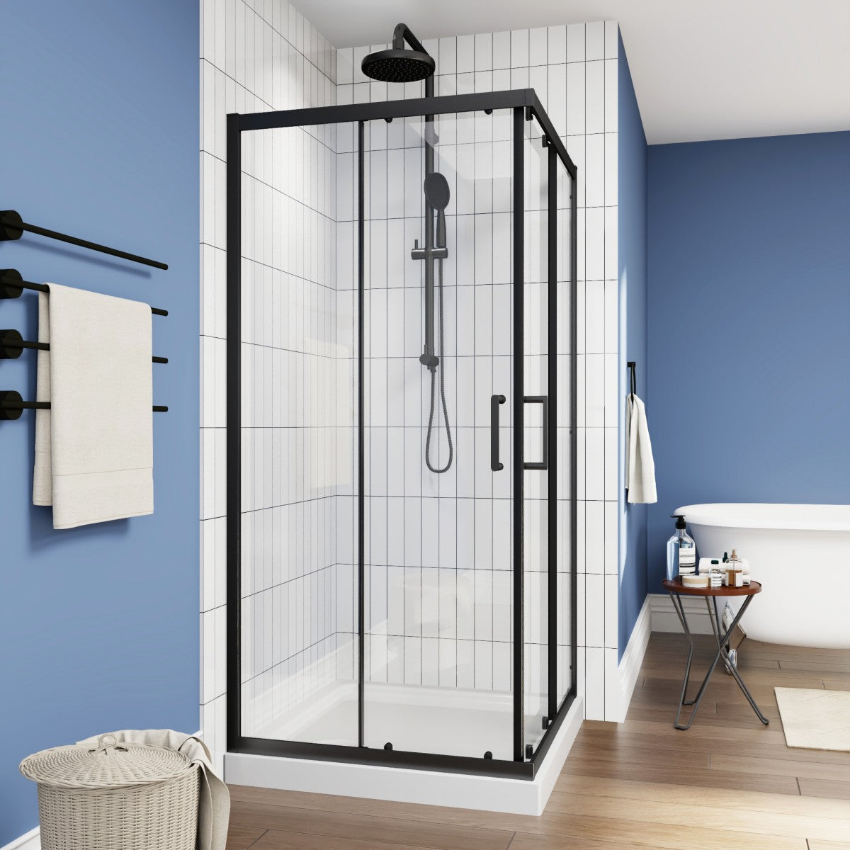 Haven 36" x 72" Matte Black Corner Shower Enclosure,6mm Clear Glass,Double Sliding Shower Doors,Not Base,Adjustable