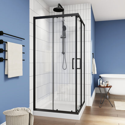 Haven 36" x 72" Matte Black Corner Shower Enclosure,6mm Clear Glass,Double Sliding Shower Doors,Not Base,Adjustable