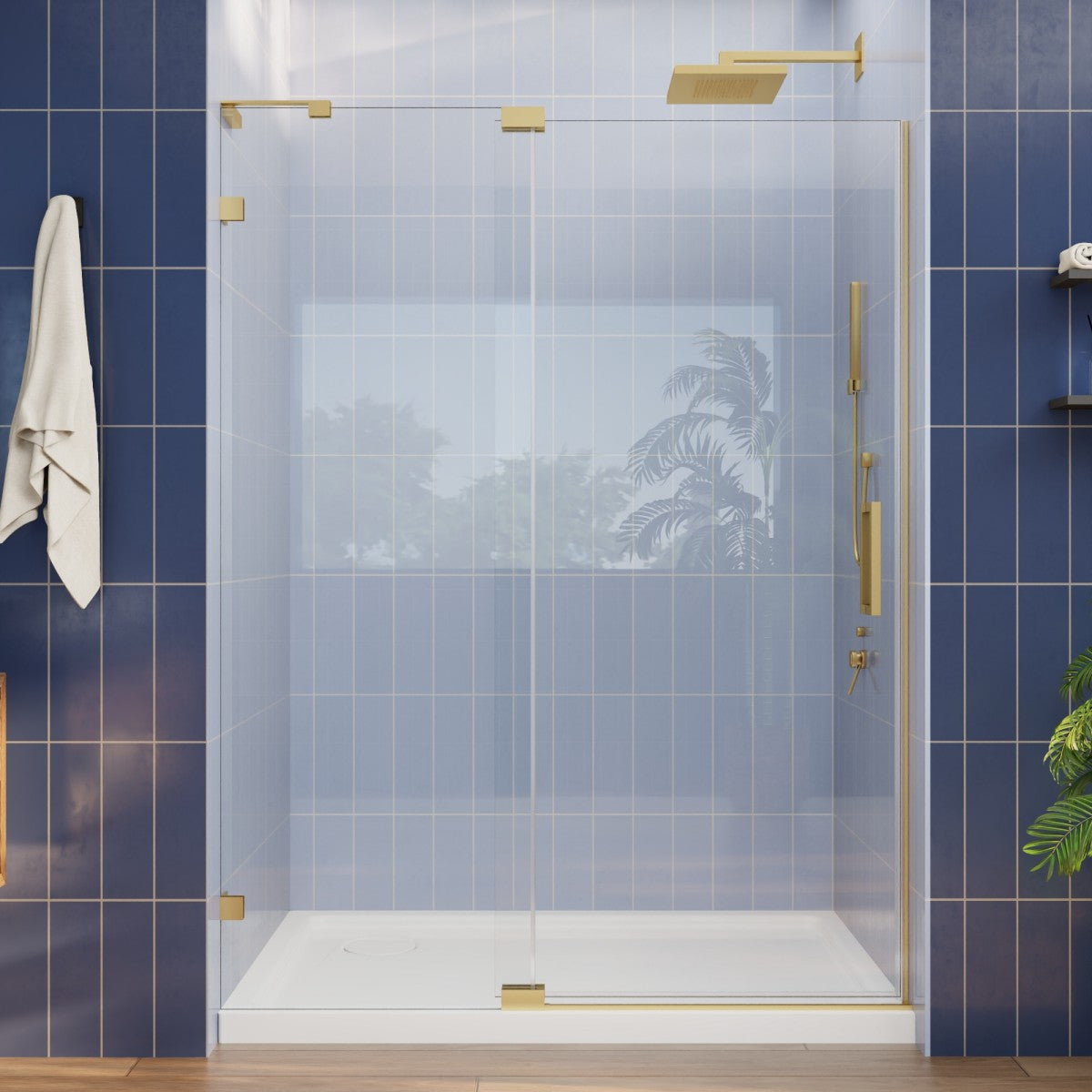 Flexi-L 50-54" W X 70" H Bathroom Glass Shower Doors,Semi-Frameless Brushed Gold,Tempered Glass Shower Door With Handle