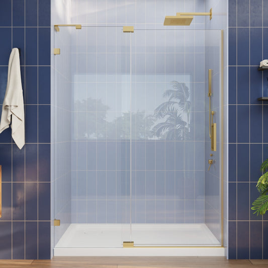 Flexi-L 50-54" W X 70" H Bathroom Glass Shower Doors,Semi-Frameless Brushed Gold,Tempered Glass Shower Door With Handle