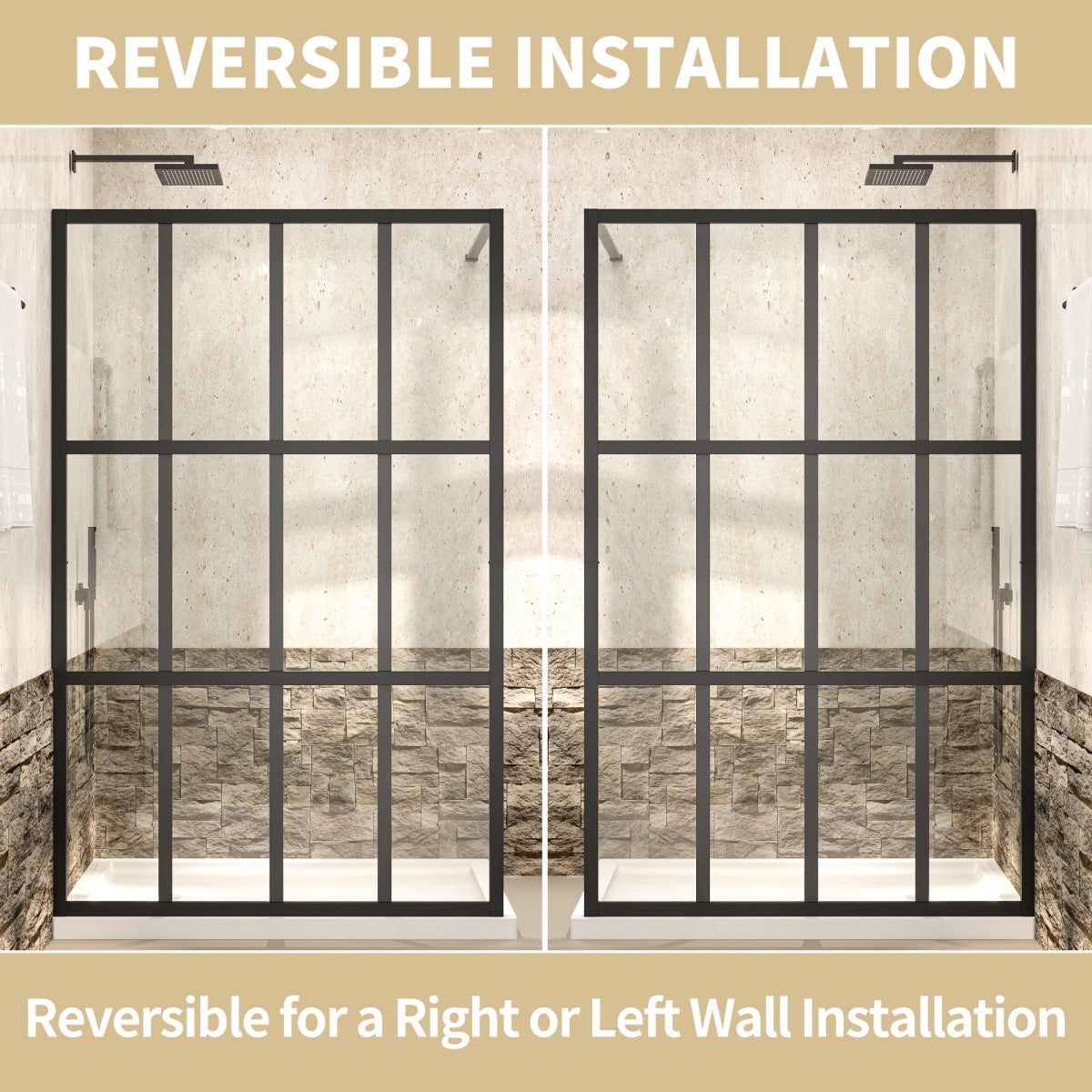 Atlas 46" X 72" Black Shower Door Clear Tempered Glass Framed Shower Screen Walk-in,Corner shower door