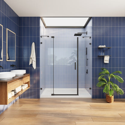 Flexi-L 56-60" W X 70" H Bathroom Glass Shower Doors,Semi-Frameless Matte Black,Tempered Glass Shower Door With Handle