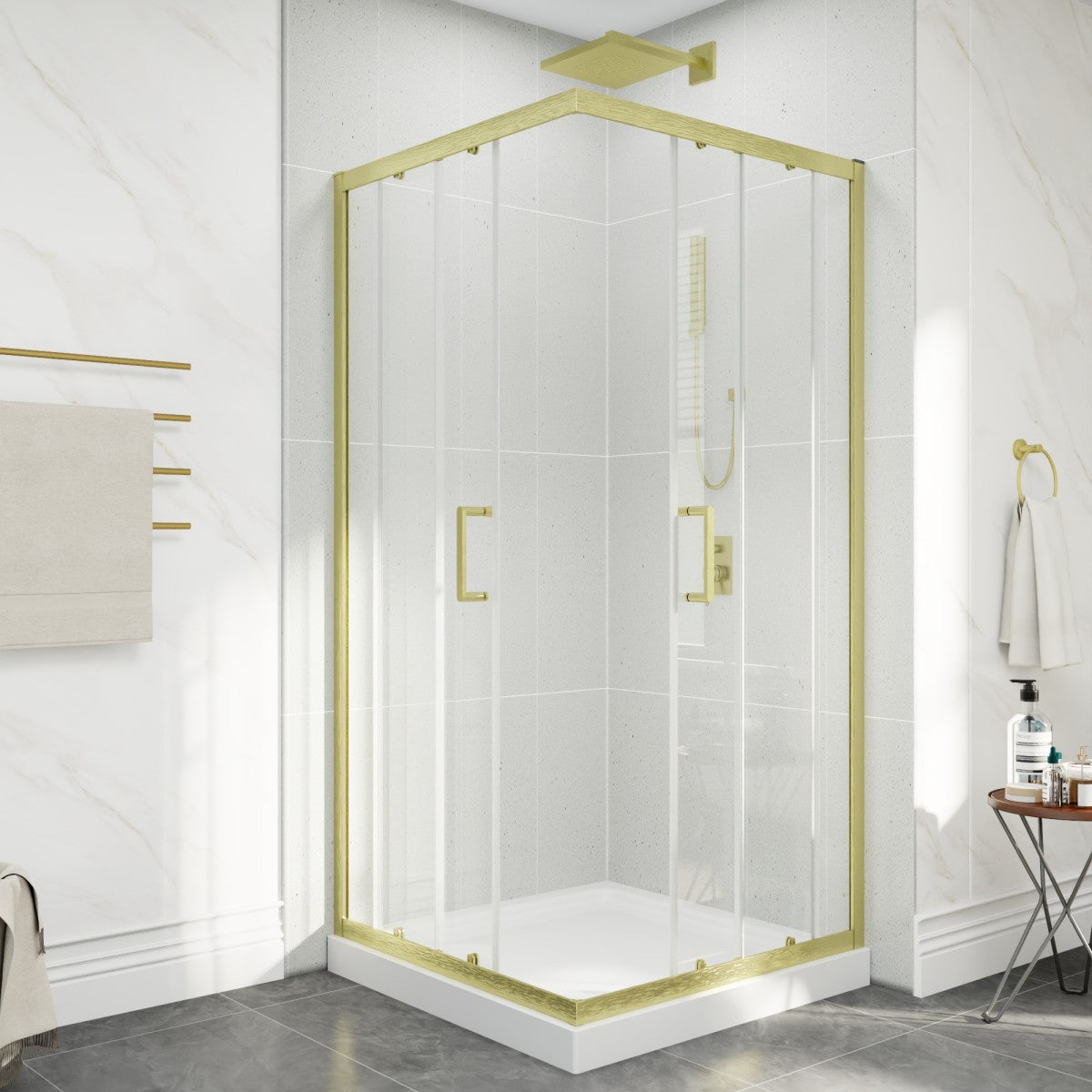 Haven 36" x 72" Corner Shower Enclosure,6mm Clear Glass,Double Sliding Shower Doors,Brushed Gold,Not Base,Adjustable
