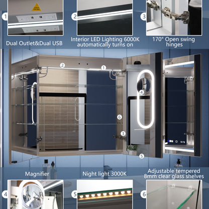 Illusion 48" x 36" LED Lighted Medicine Cabinet with Magnifiers Front and Back Light