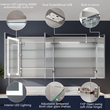 Boost-M1 54" W x 30" H Light Medicine Cabinet Recessed or Surface Mount Aluminum Adjustable Shelves Vanity Mirror Cabinet