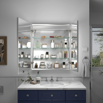 Rim 32 Inch Medicine Cabinet with LED Lights - 28" W x 32" H Recessed or Surface Mount with Mirrors