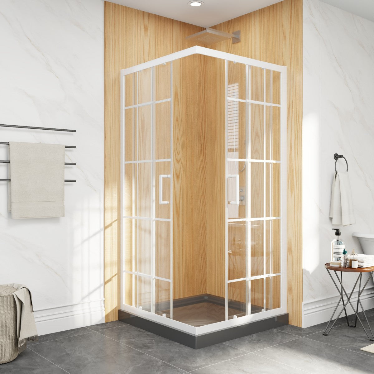 Haven-S 36" x 72" Corner Shower Enclosure,6mm Clear Glass,Double Sliding Shower Doors,White,Not Base,Adjustable
