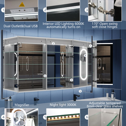 Illusion 60" x 36" LED Lighted Medicine Cabinet with Magnifiers Front and Back Light