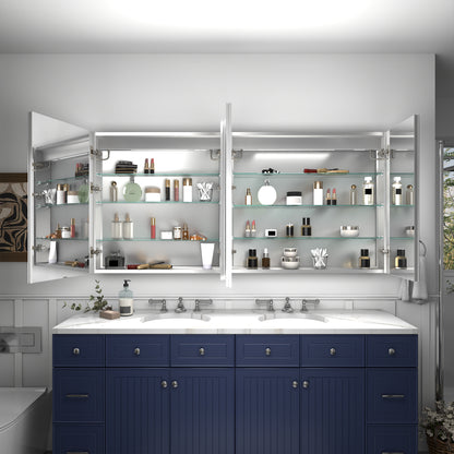 Rim 66" W x 32" H LED Lighted Medicine Cabinet Recessed or Surface with Mirrors