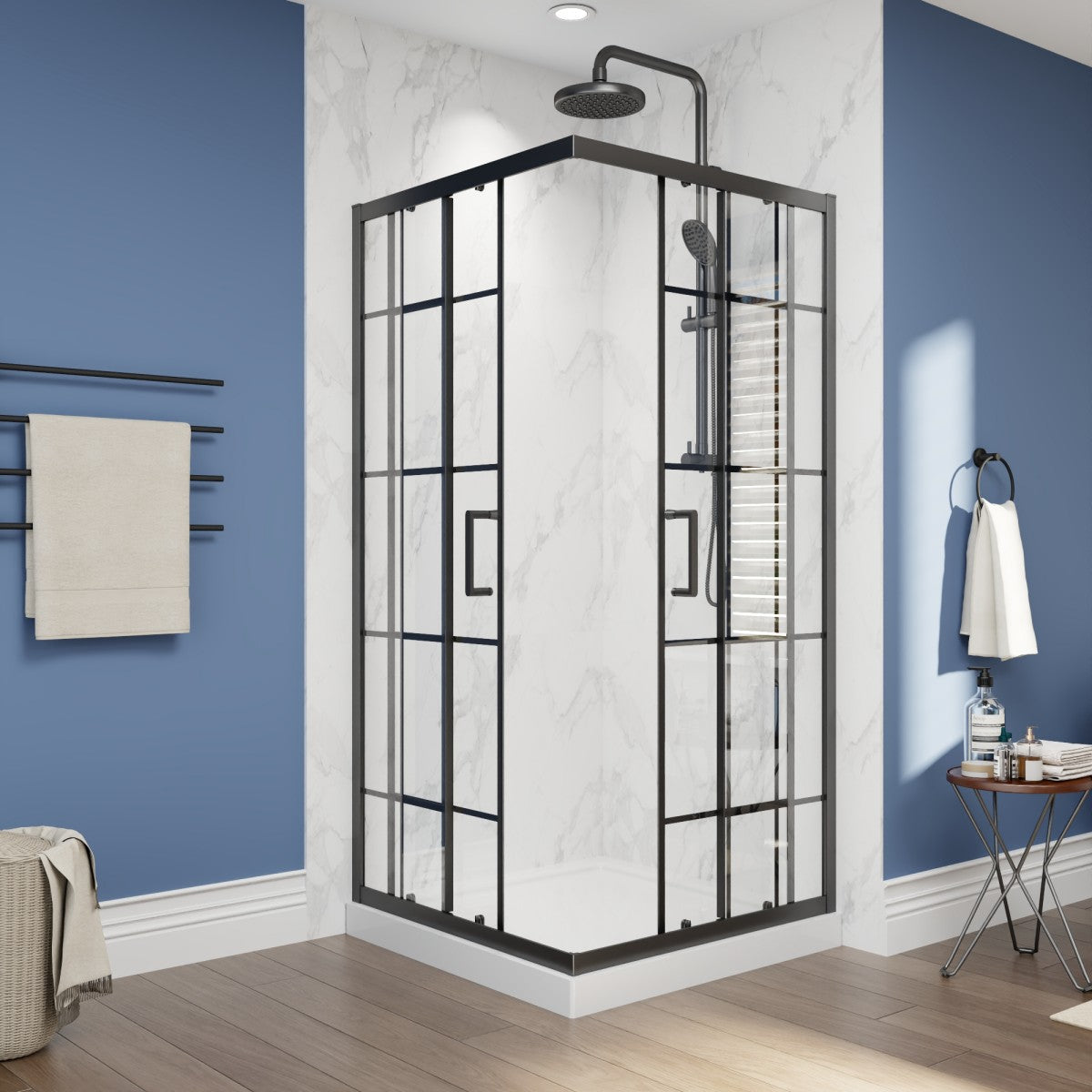 Haven-S 36" x 72" Corner Shower Enclosure,6mm Clear Glass,Double Sliding Shower Doors,Matte Black,Not Base,Adjustable
