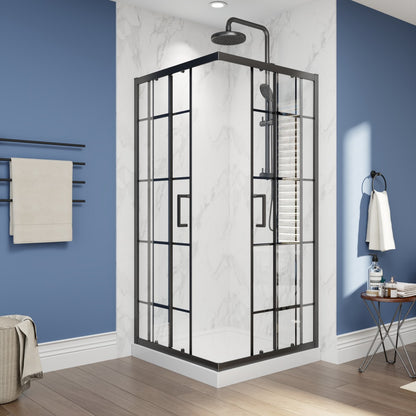 Haven-S 36" x 72" Corner Shower Enclosure,6mm Clear Glass,Double Sliding Shower Doors,Matte Black,Not Base,Adjustable