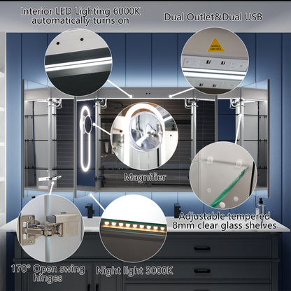 Illusion-B 66" x 36" LED Lighted Inset Mirrored Medicine Cabinet with Magnifiers Front and Back Light - ExBriteUSA