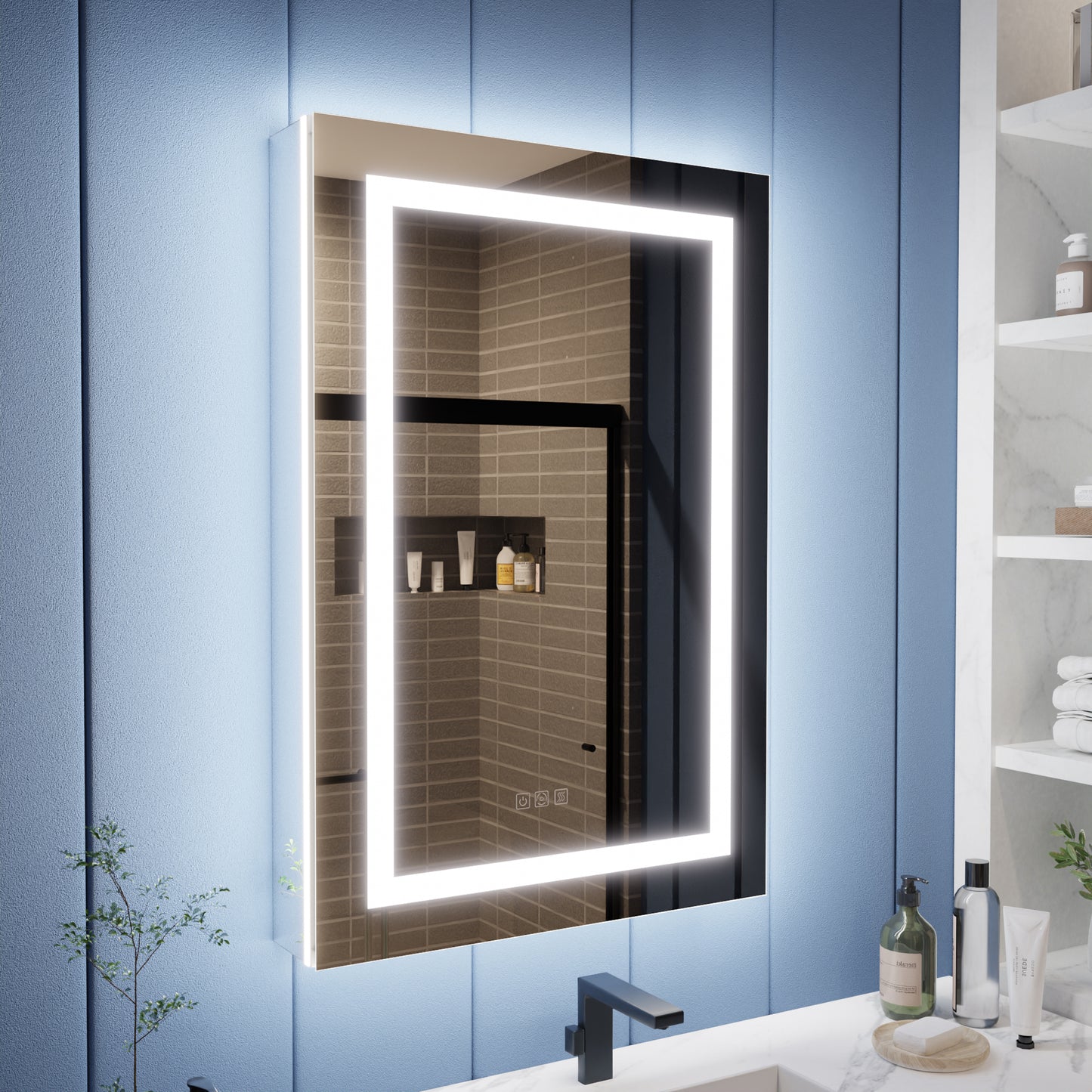 Illusion-B 24" x 36" LED Lighted Inset Mirrored Medicine Cabinet with Magnifiers Front and Back Light, Right Hinge
