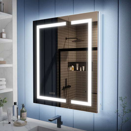 Illusion-B 30" x 36" LED Lighted Inset Mirrored Medicine Cabinet with Magnifiers Front and Back Light