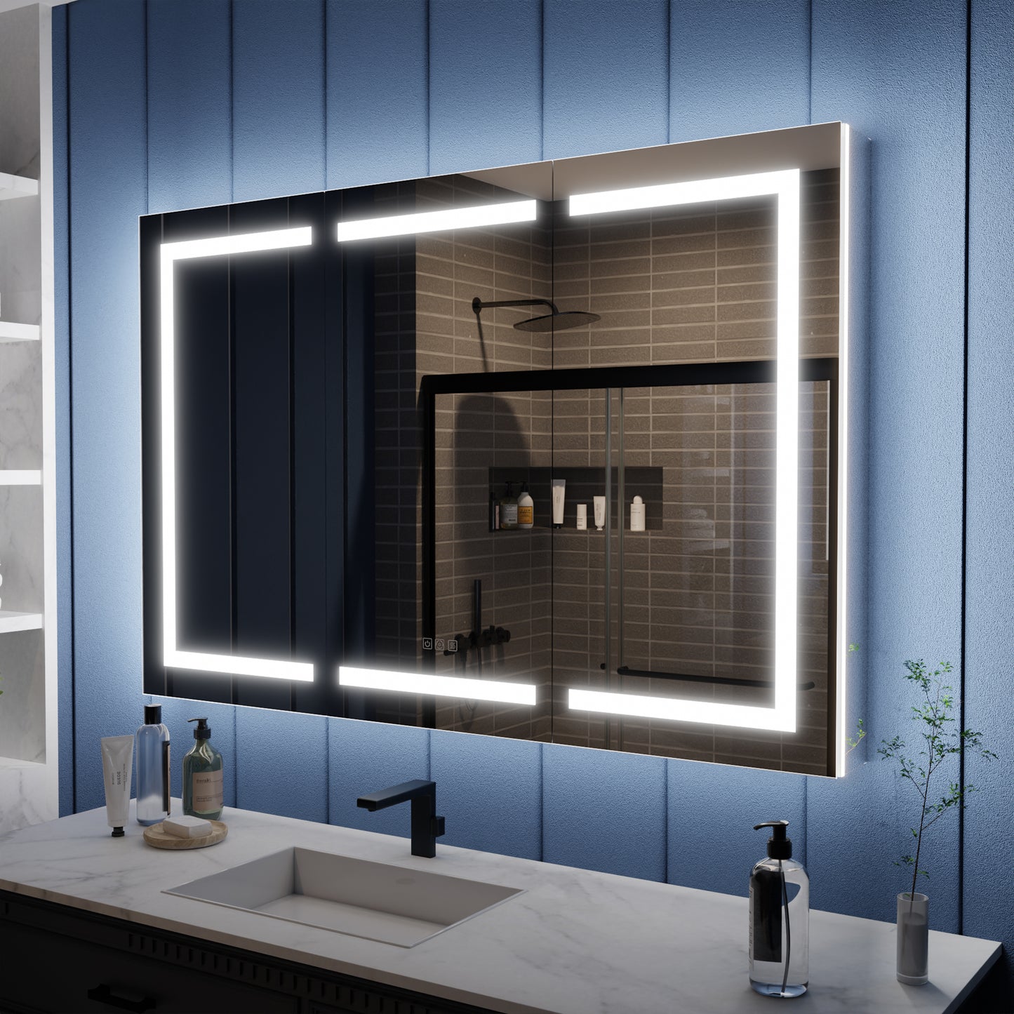 Illusion-B 54" x 36" LED Lighted Inset Mirrored Medicine Cabinet with Magnifiers Front and Back Light