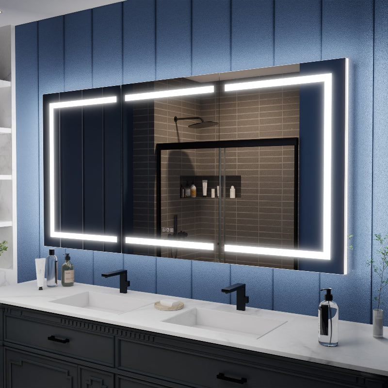 Illusion-B 72" x 36" LED Lighted Inset Mirrored Medicine Cabinet with Magnifiers Front and Back Light