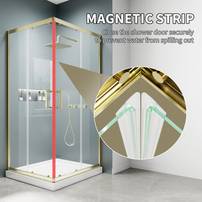 Haven 38" x 72" Corner Shower Enclosure,6mm Clear Glass,Double Sliding Shower Doors,Brushed Gold,Not Base,Adjustable