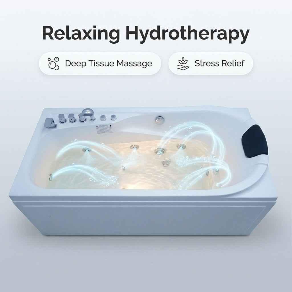 67" Acrylic Whirlpool Bathtub with 8 Hydro Massage Jets, Right Drain, 110V UL Certified Jetted Tub|Exbrite