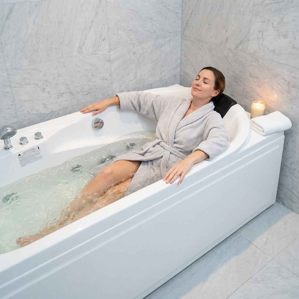 67" Acrylic Whirlpool Bathtub with 8 Hydro Massage Jets, Right Drain, 110V UL Certified Jetted Tub|Exbrite