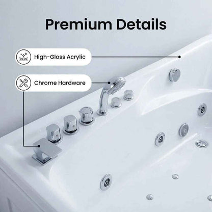 67" Acrylic Whirlpool Bathtub with 8 Hydro Massage Jets, Right Drain, 110V UL Certified Jetted Tub|Exbrite