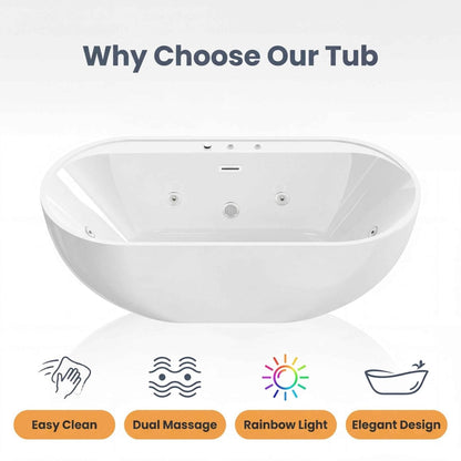 67" Whirlpool and Air Bath  Soaking Combination Tub with Adjustable Speed Air Blower and Air type control switch, White,AC-199B|Exbrite