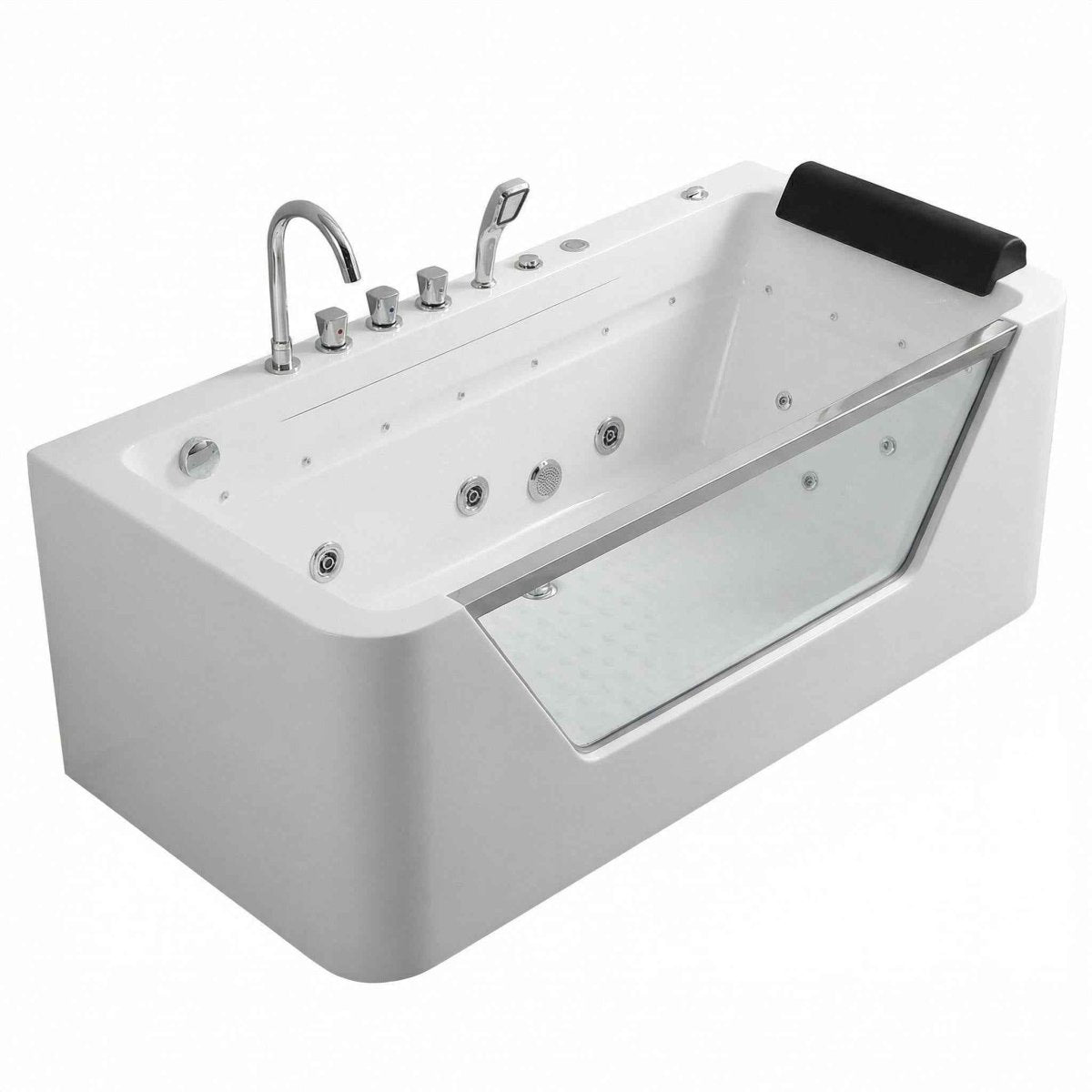 67" Whirlpool Bathtub, Hydrotherapy Jetted Bathtub with Glass Panel, 7 Jets,3-Side Apron,89 Gallons,White|Exbrite