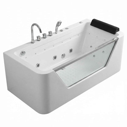 67" Whirlpool Bathtub, Hydrotherapy Jetted Bathtub with Glass Panel, 7 Jets,3-Side Apron,89 Gallons,White|Exbrite