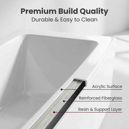 67" Whirlpool Bathtub, Hydrotherapy Jetted Bathtub with Glass Panel, 7 Jets,3-Side Apron,89 Gallons,White|Exbrite